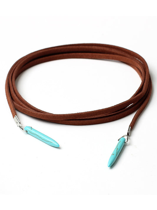 Wisherryy Western Turquoise Pendant Leather Necklace