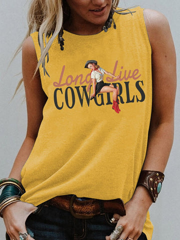 Women's Vintage Western Long Live Cowgirls Print Tank Top