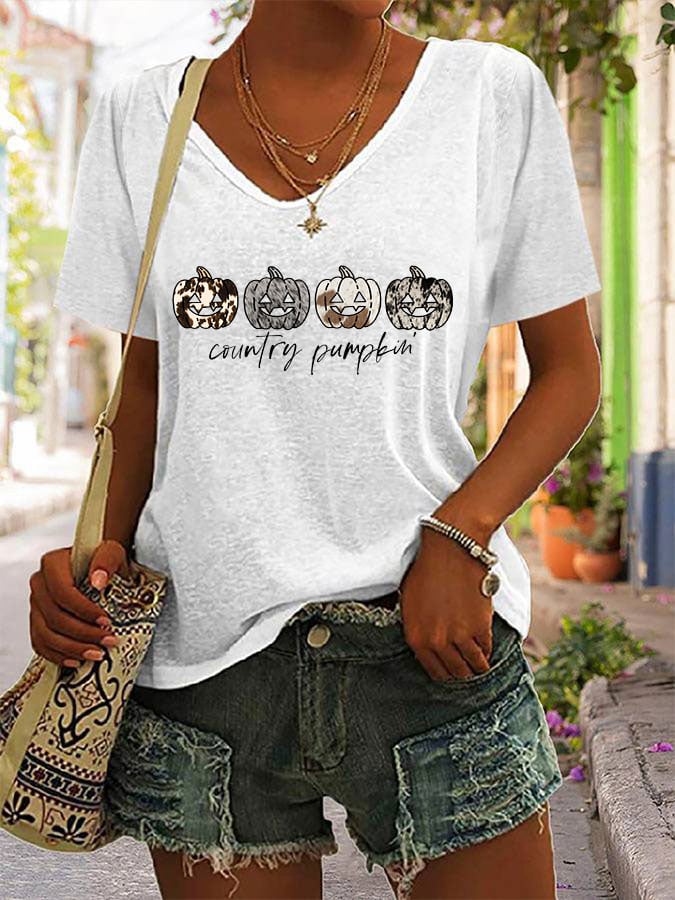 Women's Country Pumkin V-Neck Sleeveless T-Shirt