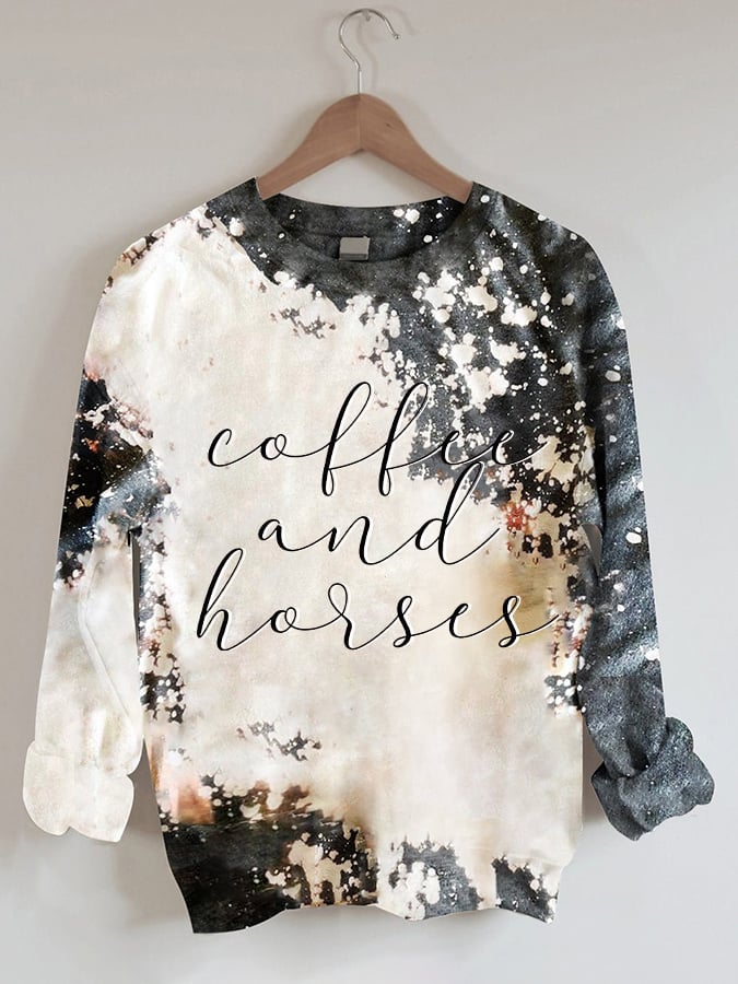 Women's Coffee And Horses Print Casual Sweatshirt