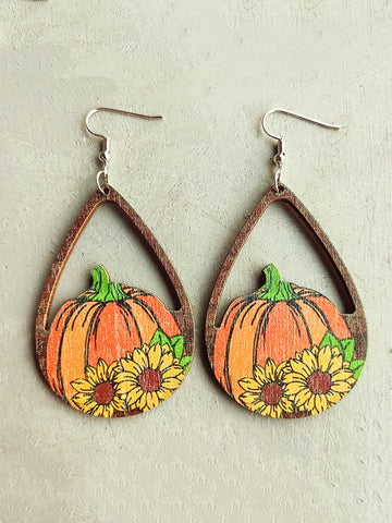 Women's Thanksgiving Pumpkin Ear Maple Coffee Cup Hollow Wood Earrings