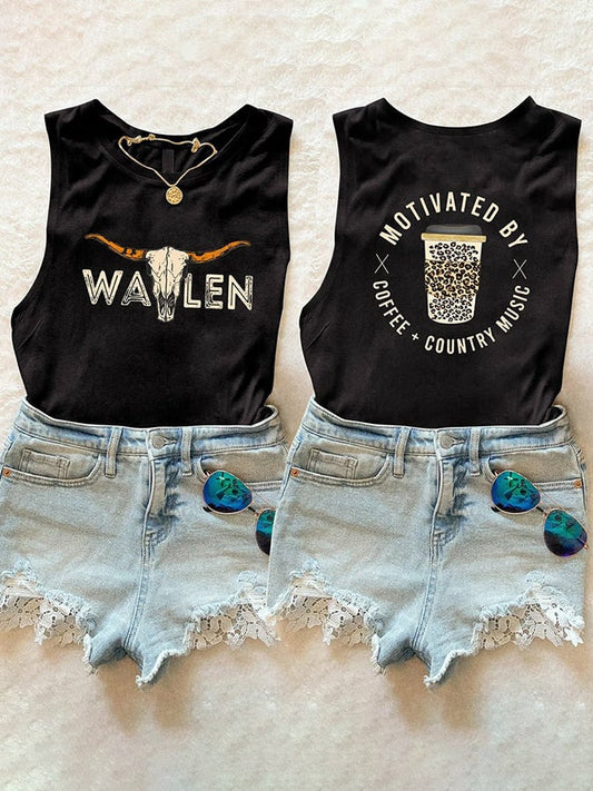 Women's Wallen Motivated By Coffee Country Music Print Sleeveless T-Shirt