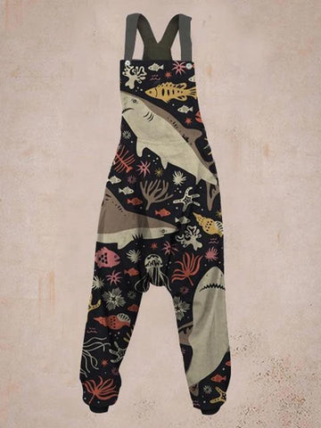 Women's Shark Print Sleeveless Harem Jumpsuit