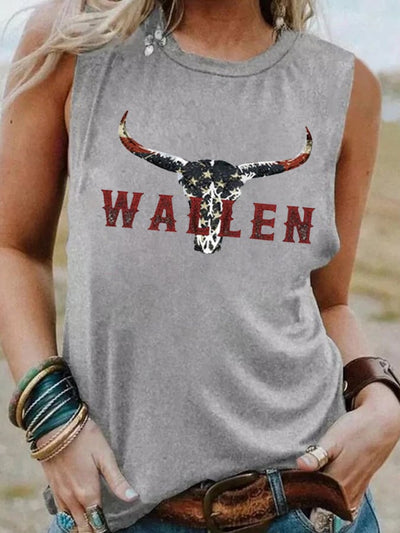 Women's Western Wallen Bullhead Print Sleeveless T-Shirt