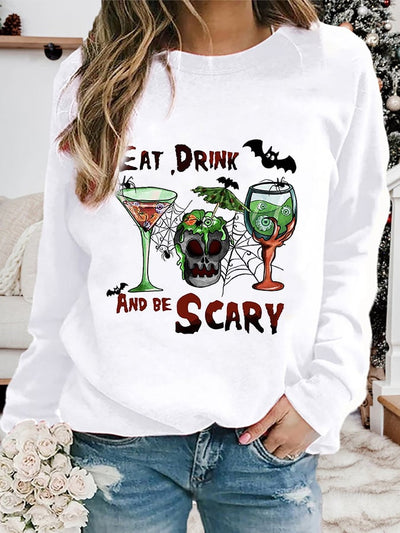 Women's Monster Red EAT, DRINK AND BE SCARY Fun Print Sweatshirt