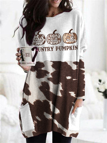 Country Pumpkins Cowhide Patch Pocket Tunic