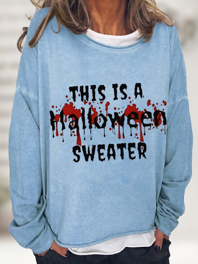 Women's Funny Halloween Bloody Letter Casual Long-Sleeve T-Shirt