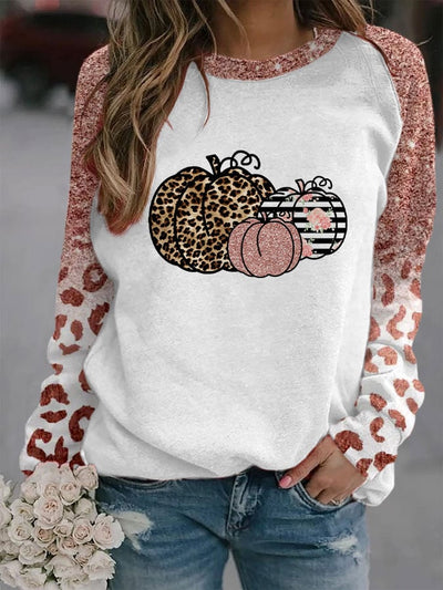 Women's Pumpkin Print Casual Crewneck Sweatshirt