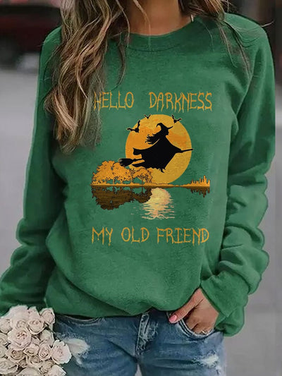 Halloween Witch Hello Darkness My Old Friend Print Sweatshirt