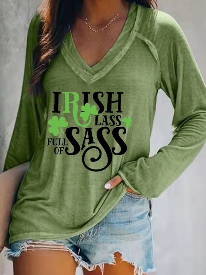 Women's St. Patrick's Irish Full of Lass Sass Print V Neck Top