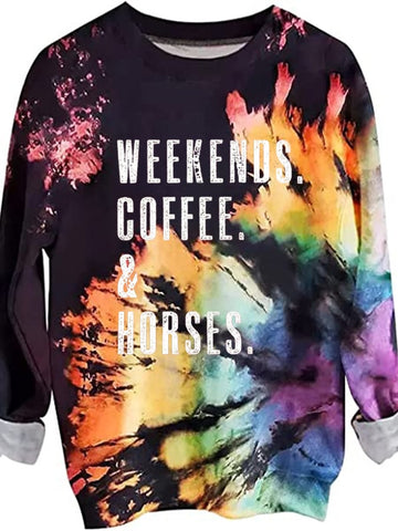 Women's Western Retro WEEKENDS COFFEE&HORSES Printed Casual Sweatshirts