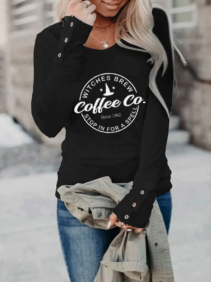 Women's Halloween Witches Brew Coffee Co Stop In For A Spell Since 1962 Print Casual T-Shirt