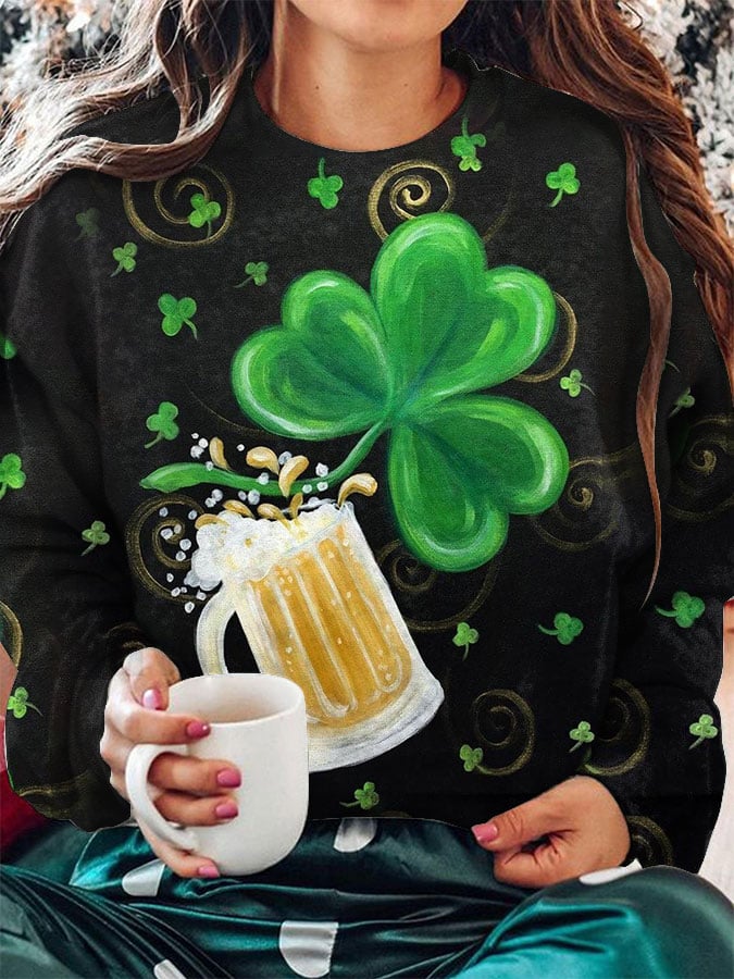 Women's St Patrick���s Day Beer Print Sweatshirt