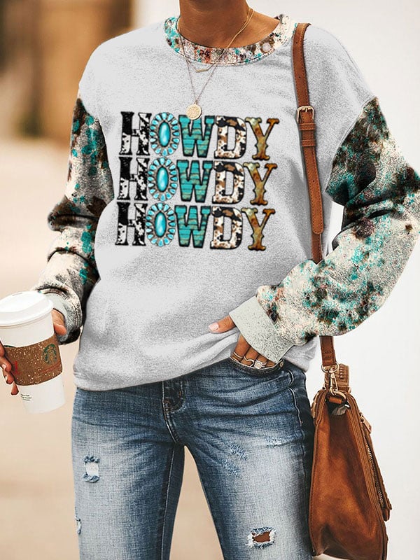 Women's Howdy Print Casual Crewneck Sweatshirt