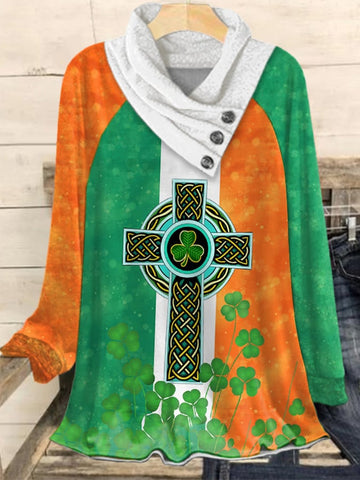 St. Patrick's Day Shamrocks Irish Celtic Knot Cross Print T-Shirt
