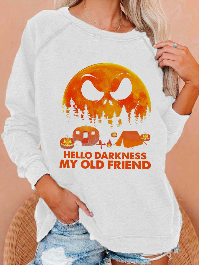 Halloween Pumpkin Hello Darkness My Old Friend Printed Sweatshirt