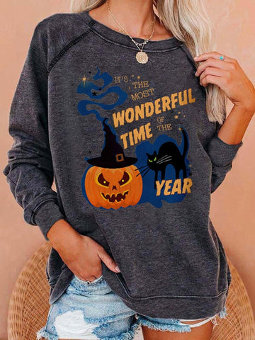 Women'sIt’s The Most Wonderful Year Print Casual Crewneck Sweatshirt