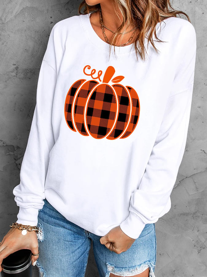 Women's Orange Pumpkin Check Sweatshirt