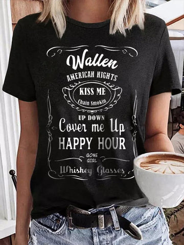 Women's Country Music Whisky Print T-Shirt