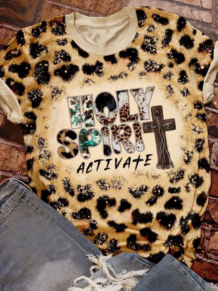 Holy Spirit Activate Leopard Cross Print T Shirt