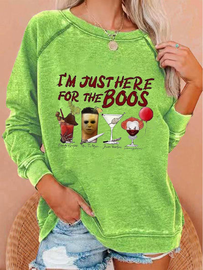 Women's Halloween I'm Just Here For The Boos Bad Guys Drink Print Top