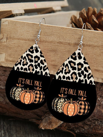 Women's Thanksgiving It's Fall Y'all Pumpkin Leopard PU Earrings