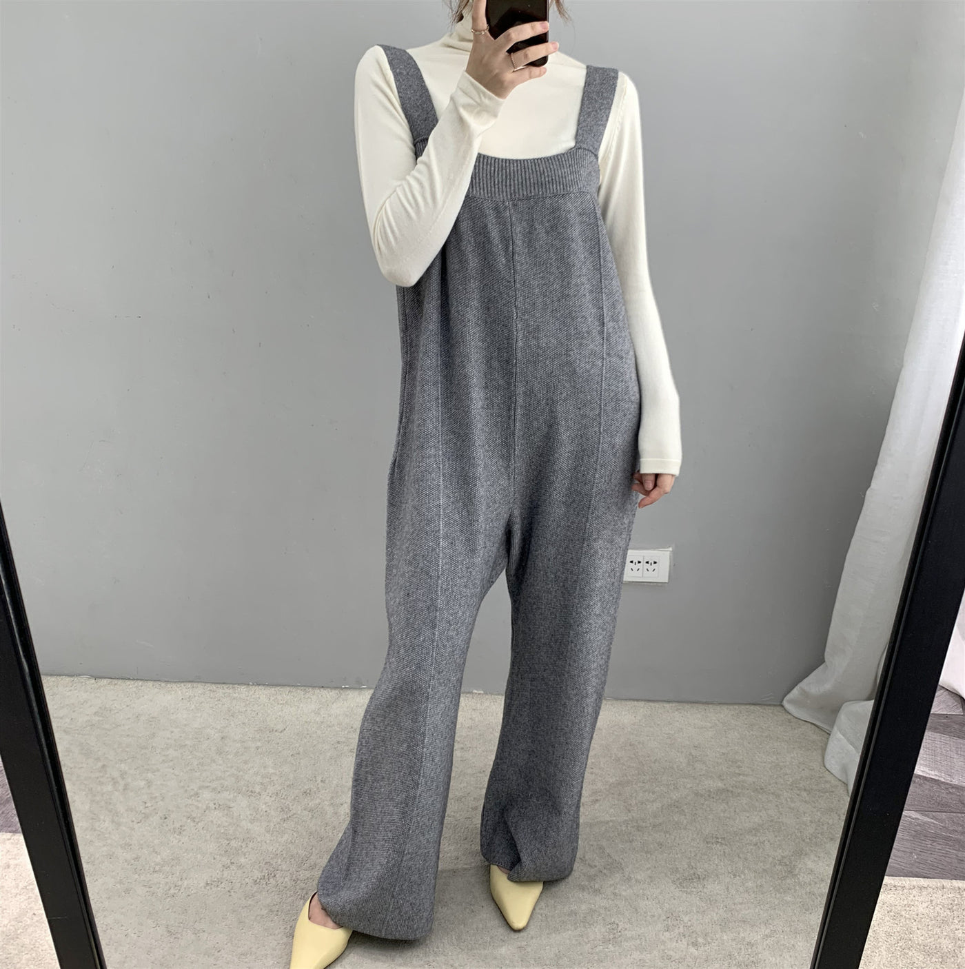 Autumn winter thickened wide leg knitted jumpsuit