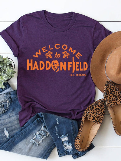 Women's Welcome To Haddonfield Illinois Halloween Cotton Tee