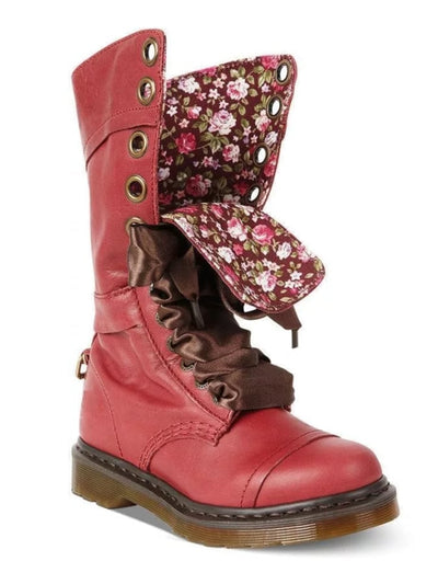 Women's retro floral thick heel Martin boots