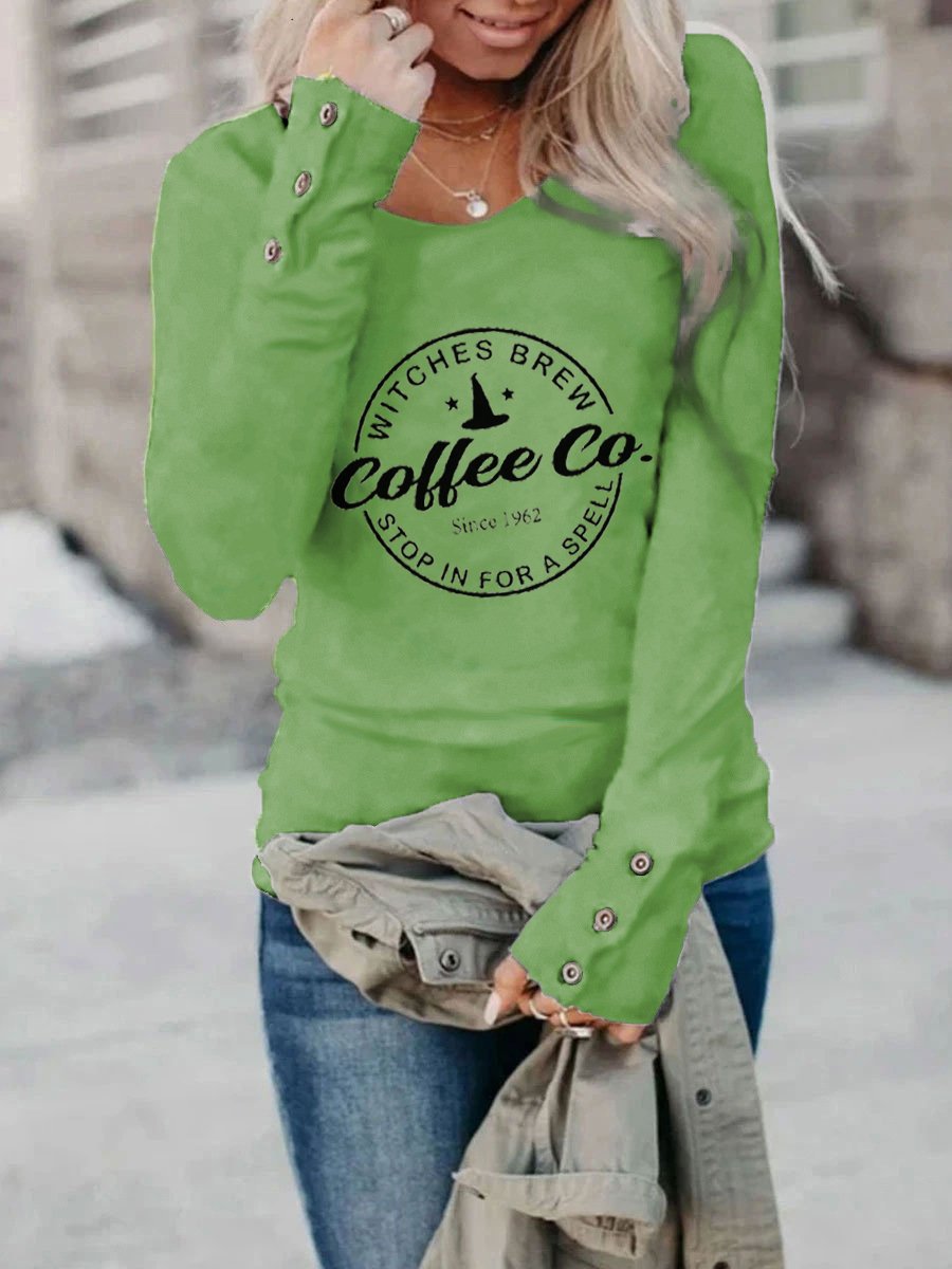 Women's Halloween Witches Brew Coffee Co Stop In For A Spell Since 1962 Print Casual T-Shirt