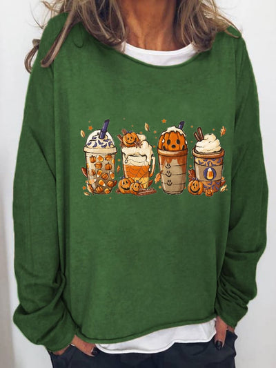 Women's Halloween Pumpkin Print Crew Neck Sweatshirt