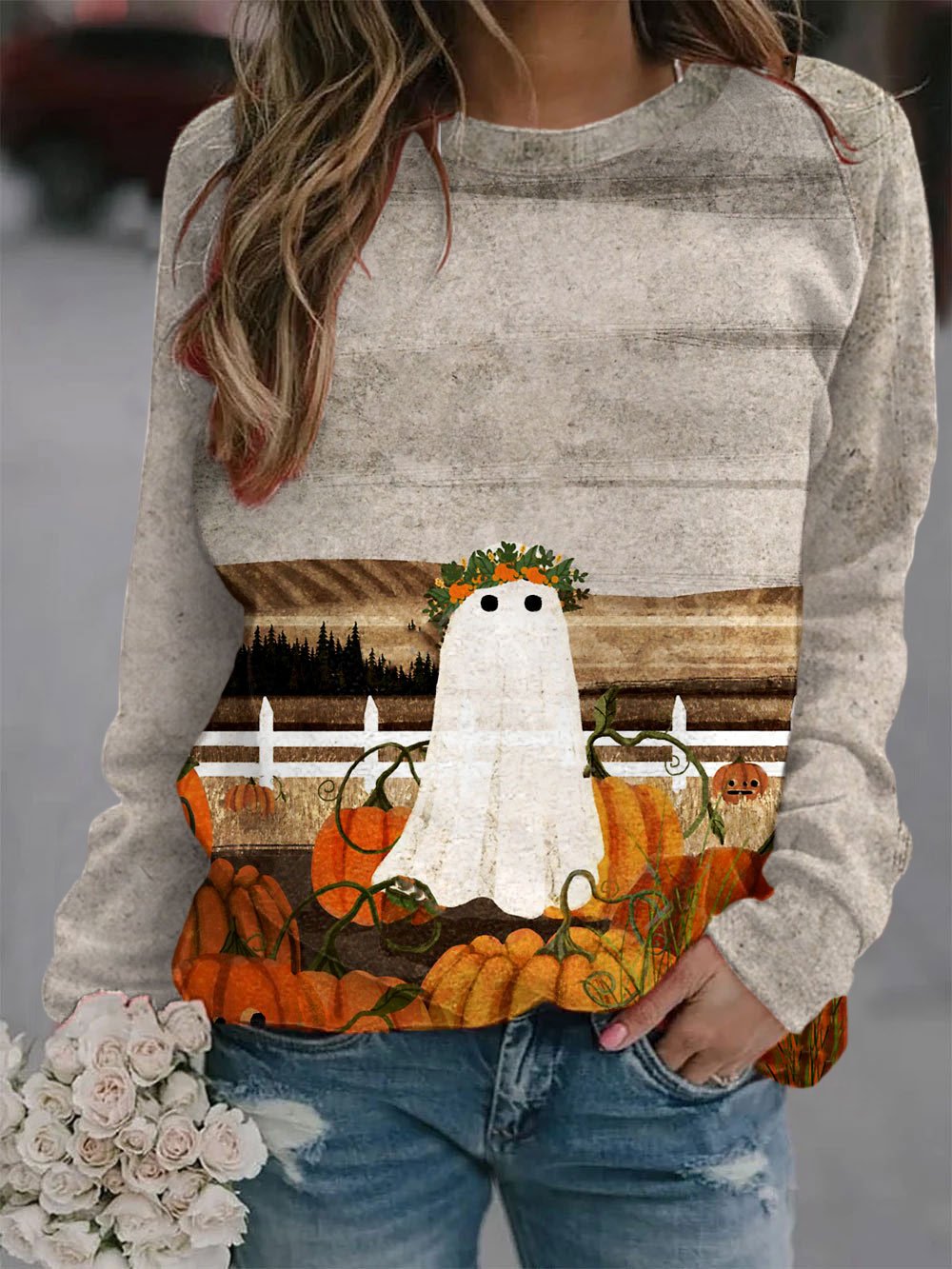 Women's Halloween Pumpkinsn Print Casual Sweatshirt