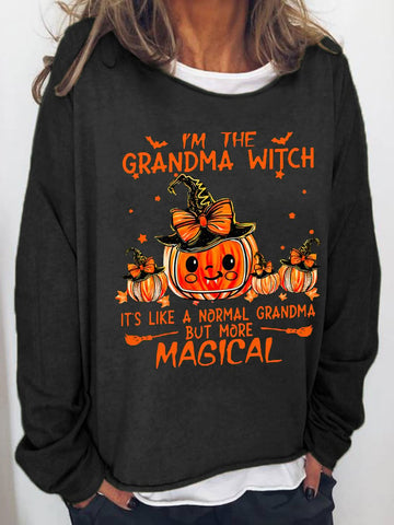 Women's Funny Personalized Grandma Witch Pumpkin Halloween Loose Simple Sweatshirts