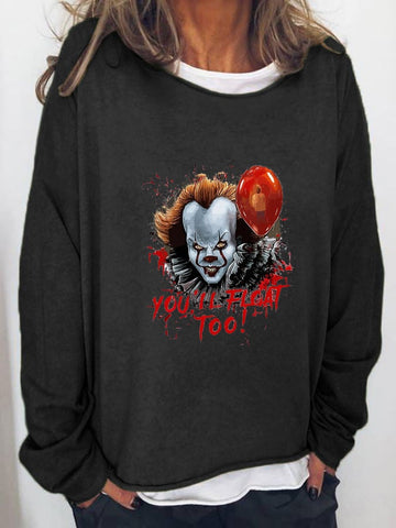 Women's Halloween Horror Movie Character Joker Print Long Sleeve T-Shirt