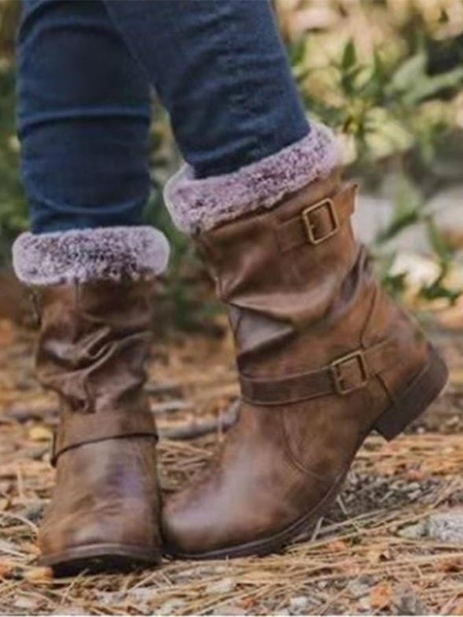Women's western style autumn and winter warm fleece martin boots