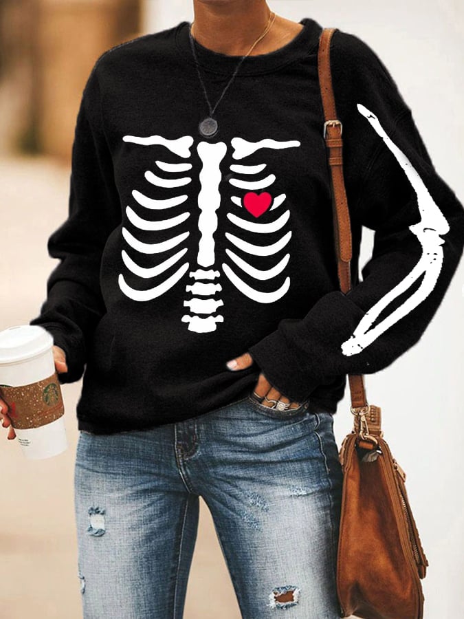 Women's Halloween Skeleton Skull Printed Sweatshirt