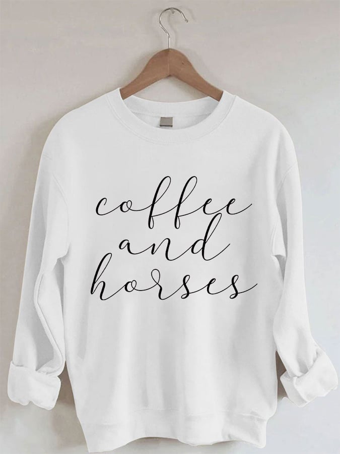 Women's Coffee And Horses Print Casual Sweatshirt