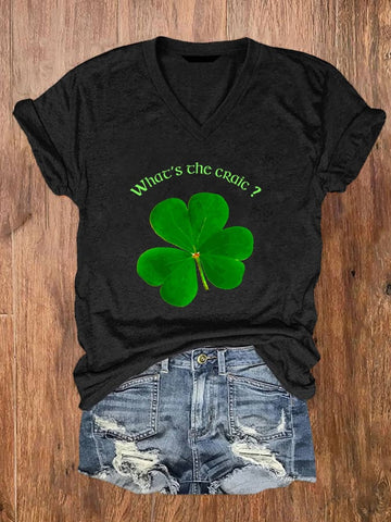 Women's St. Patrick's What's The Craic V-Neck Short Sleeve T-Shirt