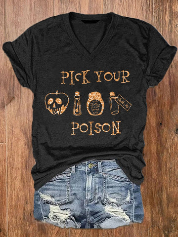 Women's Halloween Pick Your Poison Print Top