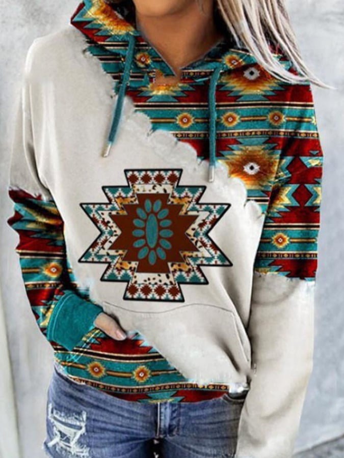 Women's Casual National Retro Style Printed Hoodie