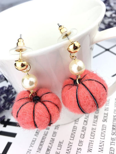 Women's Halloween Pumpkin Ball Earrings