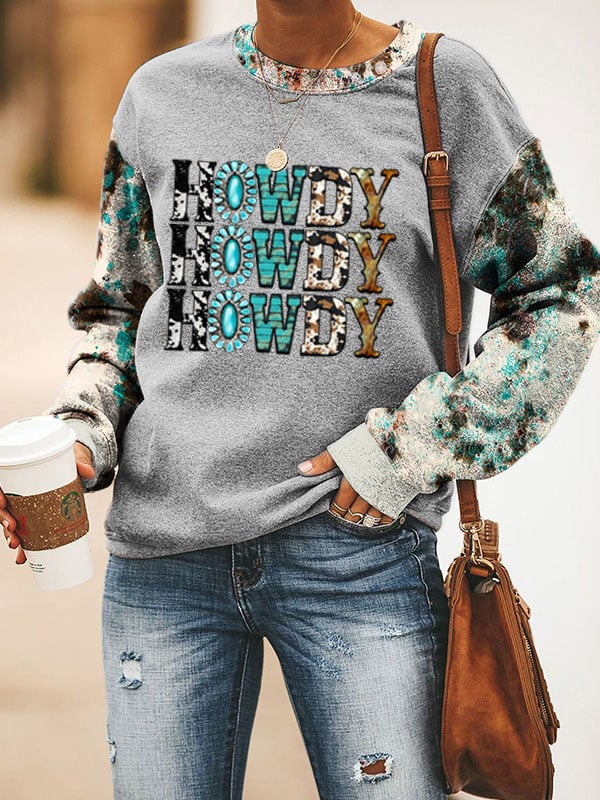 Women's Howdy Print Casual Crewneck Sweatshirt
