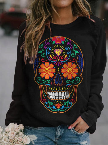 Women's Day Of The Dead Skull Print Casual Sweatshirt