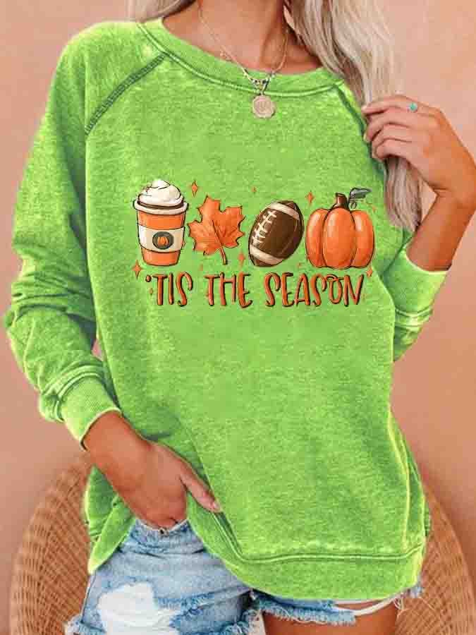 Women's Halloween Tis The Season Pumpkin Print Crewneck Sweatshirt