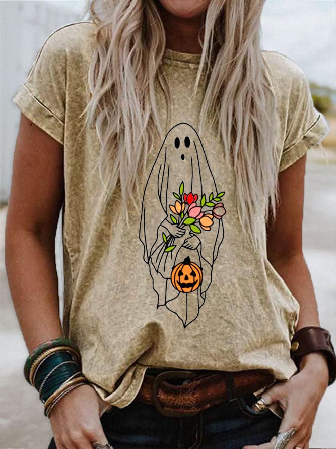 Women's Halloween Floral Ghost T-Shirt