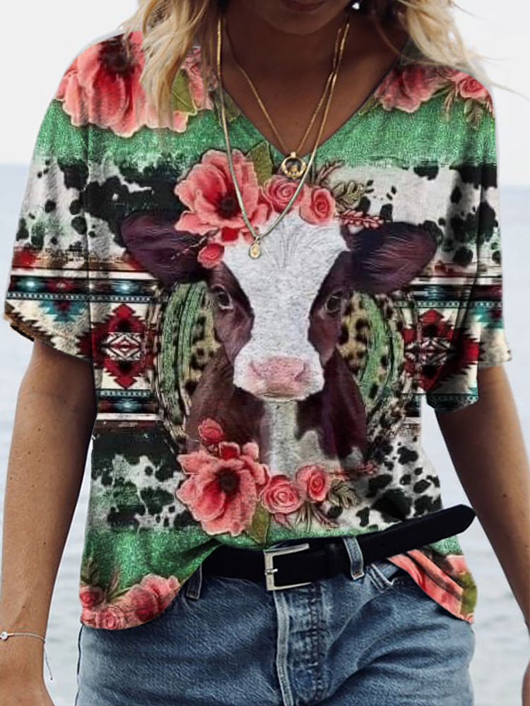 Lovely Cow Western Inspired Art T Shirt