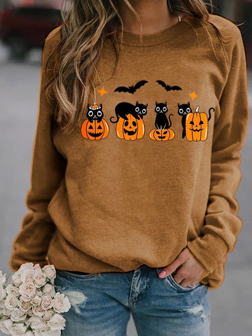 Women's Black Cat on Pumpkins Sweatshirt