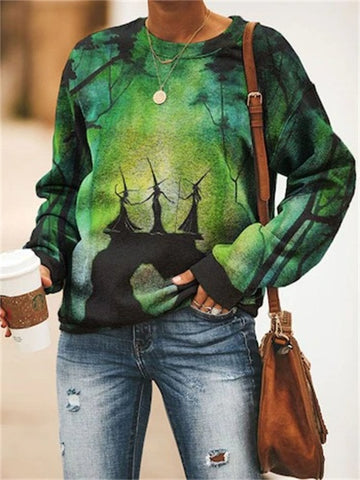 Women's Forest Witch Watercolor Art Print Sweatshirt