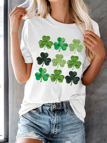 Women's St.Patrick's Day Clover Print Casual Tee