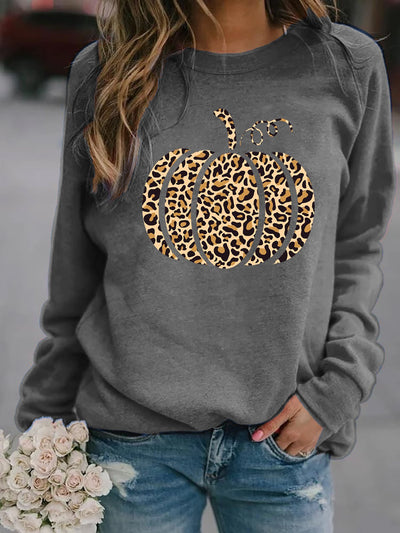 Women's Leopard Pumpkin Print Casual Sweatshirt
